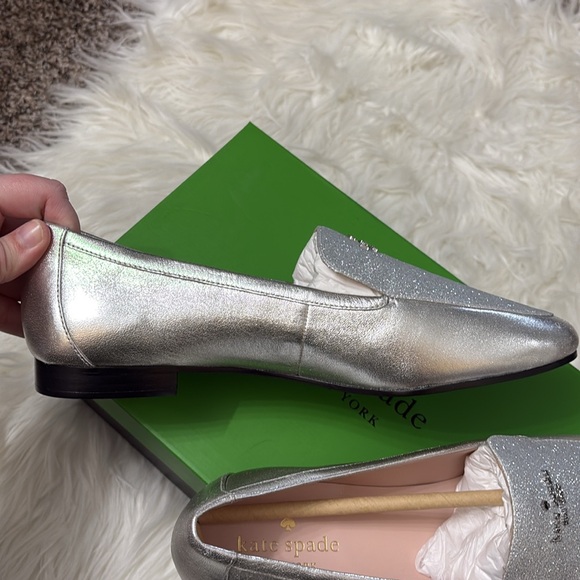 NEW In Box Kate Spade City Lights Metallic Silver Sparkly Loafers Size 9 - Picture 12 of 14